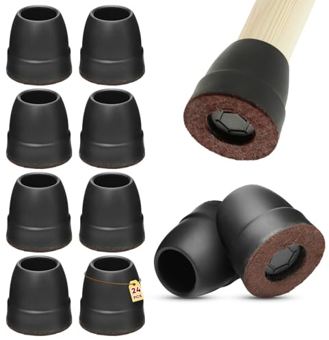 DHWGang Protector de Pata de Sillas, Antideslizantes, Amortiguan el Ruido, Accesorios de Protección de Muebles, Silicona Negra con Fieltro, Tapas Redondas para Patas y Suelo de Silla