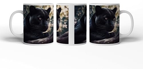 deyoli Taza de cerámica blanca con diseño de Pantera negra, 300 ml