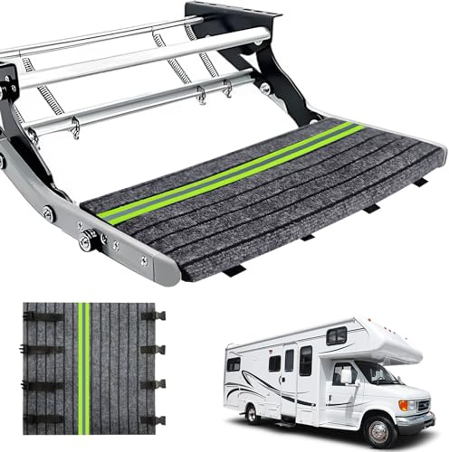 RV Wohnmobil Treppenabdeckungen,Teppich Trittstufe WohnmobilSchutz Stufenmatten, Wohnmobil Trittstufenmatte, Rutschfester Teppich, Doppelschichtiges Schnallen-Design Teppich,with Reflective Strips