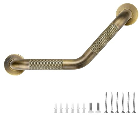 Haltegriffe für Badewannen und Duschen, 3,8 x 40,6 cm, abgewinkelte Duschhaltegriffe für Senioren, gerändelte Edelstahl-Handicap-Haltegriffe für die Wand (Antik-Bronze, 1 Stück)