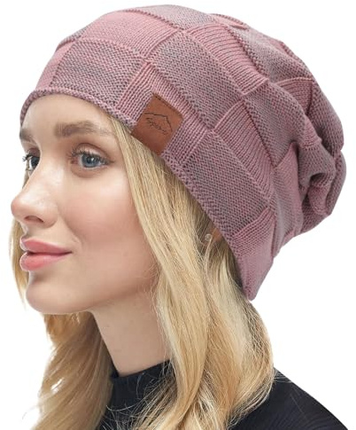 Runmeihe Berretto Invernale da Donna in Maglia, Morbido e Caldo, Cappelli e Berretti da Sci (IT, Testo, Taglia Unica, Pink)