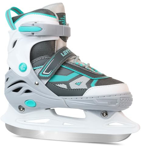 LEVYTEMP Adjustable ice Skates for Kids Boys Girls, 4 Size Triple Protection Beginner Figure Blades with Ankle Support for Outdoor and Rink,Grey