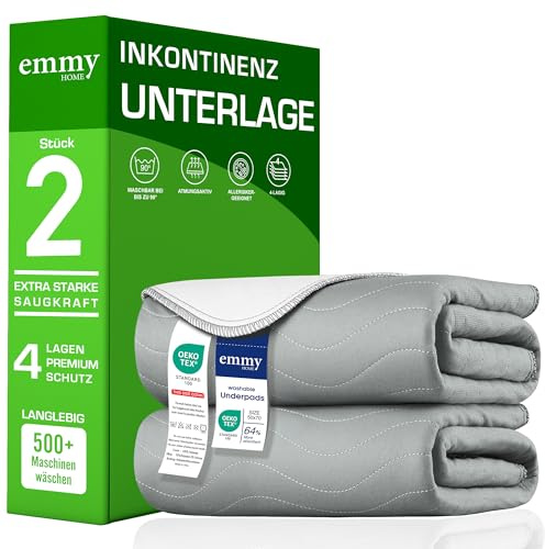 Emmy Home - Inkontinenzunterlage 70x100 cm – Set di 2 protezioni lavabili per materasso, protezione impermeabile per letto, protezione per incontinenza, protezione per materasso, protezione