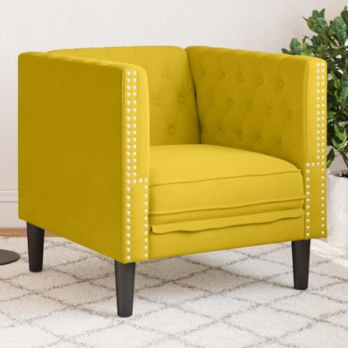 Yisssmeng Chesterfield Sessel Gelb Samt 71x74,5x70,5 cm Retro Clubsessel mit Knopfheftung Bequemer Lesesessel Robust Massivholzbeine für Wohnzimmer Schlafzimmer Büro