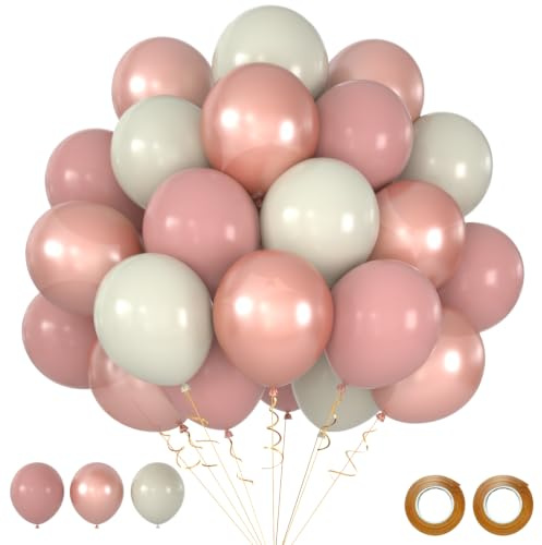 Luftballons Rosegold Altrosa Beige, 50 Stück 12 zoll Roségold Vintage Rosa Sand-Weiß Latex Helium Ballons für Frauen Mädchen Geburtstag Hochzeit Verlobung Brautparty Muttertag JGA Deko