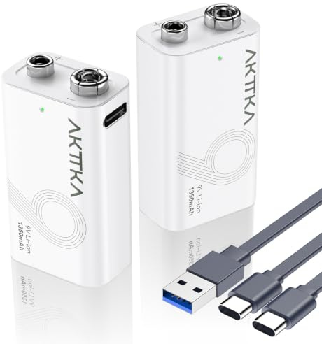 AKTTKA Pack de 2 Pilas Litio Recargables 1350mAh 9V