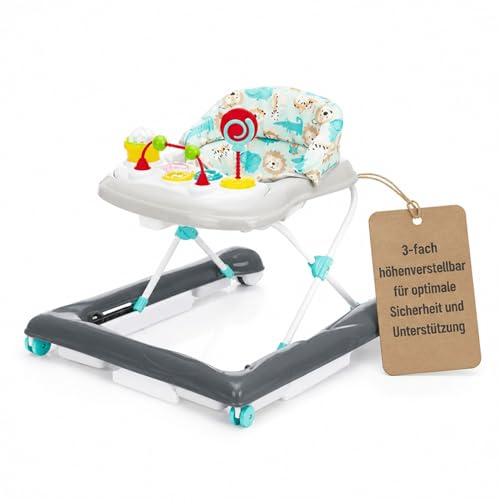 Fillikid Lauflerngerät höhenverstellbar 3-fach mit Sicherheitsstopper | 4 Rollen, ergonomischer Sitzeinhang, stabiles Baby Gehgerät für Kleinkinder | Indoor Laufhilfe mit Polyester Bezug
