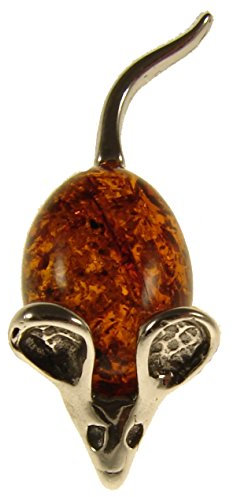 Baltic amber and sterling silver 925 cognac mouse brooch pin