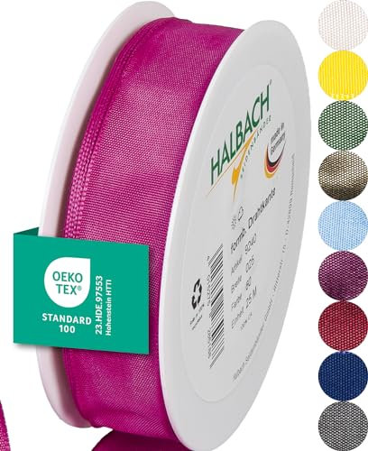 Halbach Seidenbänder Premium Geschenkband mit Drahtkante | Breite 25mm Länge 25m | Öko-Tex 100 zertifiziertes Schleifenband | Taftband Made in Germany, Farbe: pink