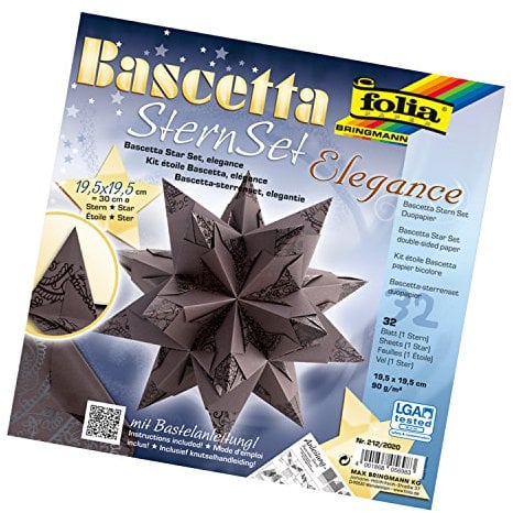 folia 215/1010 - Bastelset Bascetta Stern Elegance, Pearls anthrazit, 32 Blatt, 9,5 x 9,5 cm, fertige Größe des Papiersterns ca. 15 cm, mit ausführlicher Anleitung - ideal zur zeitlosen Dekoration