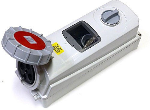 63 amp switched interlock 4 pin socket with din rail for MCB RCD etc 380V - 415V IP67 3P+E waterproof red triple phase interlocked connector 63A