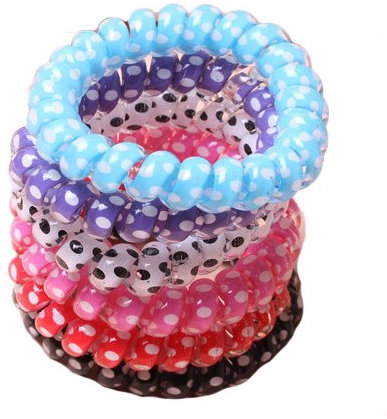 Miya® 6er Set groß Haargummi mit Punkt Muster, Punkten, top Qualität, schön Bund elastisch Telefonkabel Haargummi, Kunststoff-Spirale, Telefonhaargummi, Haarschmuck, Armband