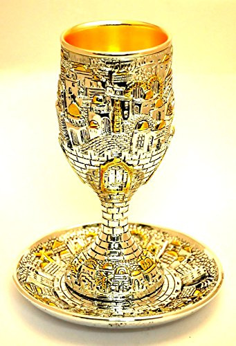 Shabbat Kiddush Becher Glas Gold & Silver Plated