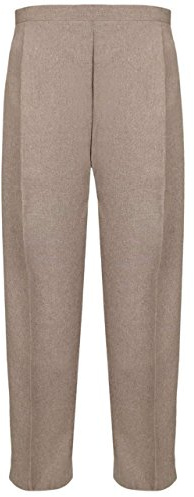 MyShoeStore Pack of 2 Ladies Half Elasticated Trouser Womens Stretch Waist Casual Office Work Formal Pull On Trousers Straight Leg Pants Bottoms with Pockets (Taupe, 16/27)