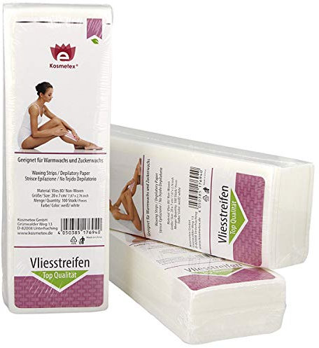 Kosmetex Vliesstreifen 300 Stück für Wachs, Vlies-Streifen 20cm für die Haarentfernung mit Warmwachs und Zuckerpaste
