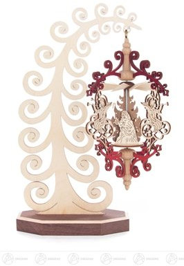 Rudolphs Schatzkiste Pyramide Wärmespiel mit Engeln und Christi Geburt hängend am Ständer Breite x Höhe x Tiefe 15 cmx22 cmx7 cm NEU Erzgebirge Tischpyramide Weihnachtspyramide