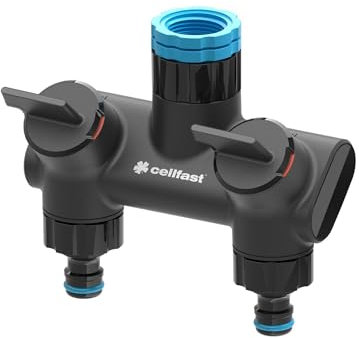CELLFAST Verteiler Doppel Anschluss Gartenschlauch Abzweig Stufenlose Regulierung Glasfaser Hahn G1/2 G3/4 G1