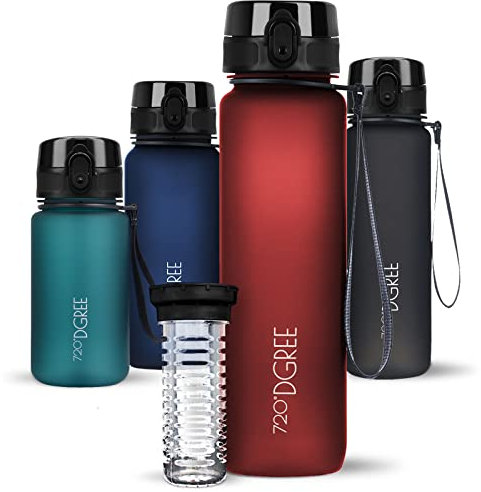720°DGREE Trinkflasche 1l “uberBottle“ softTouch +Früchtebehälter - BPA-Frei - Schlanke Wasserflasche für Sport, Fitness, Fahrrad, Uni, Outdoor - Tritan Sportflasche Leicht, Stoßfest, Wiederverwendbar