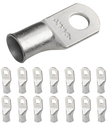 SELTERM 2/0 AWG (70 mm²) - 3/8 (M10) ⌀ Hole UL Marine Grade Wire Lugs, Battery Cable Ends, Tinned Copper Eyelets, Tubular Ring Terminal Connectors [B80] - 15 Pack