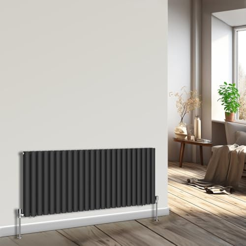 NRG Horizontal Radiator Oval Double Panel Central Heating Black 600x1416mm | Radiator Wall Mounted, High Heat Output, Oval Tube Design, Modern Radiator, Space Saving, for Living Room, Kitchen, Bathroom