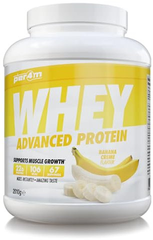 Per4m Whey Protein Powder | High Protein Shake for Muscle Growth & Recovery | Low Sugar Gym Supplement | Sports Nutrition Drink + Amino Acids (2010g, Banana Creme)