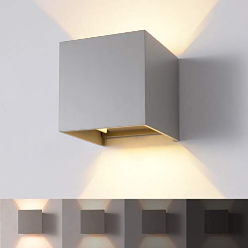Elitlife 12W Wandleuchte Dimmbar Aussen/Innen LED Wandbeleuchtung, Warmes Licht Wasserdicht Verstellbare Walllampe, Dimmer Aluminium Wasserdicht für Garten/Weg Veranda hell-Warm (Grau)