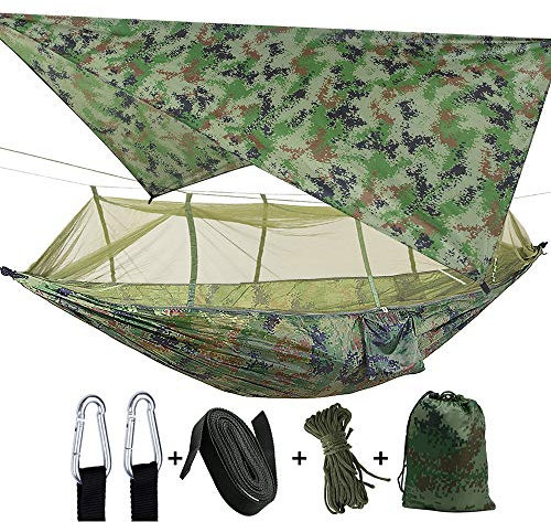 Camping 2 Person Hammock with Mosquito Net, Tent, Tree Straps Heavy Duty Waterproof Lightweight Nylon Portable Gammock for Hiking Outdoor Travel Beach Survival Backyard (Camouflage+Camouflage)