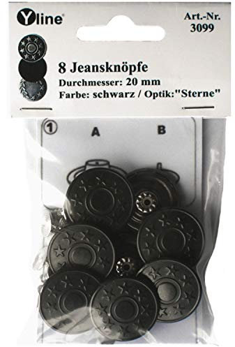 Yline 8 Jeans Knöpfe schwarz 20 mm, Jeansknöpfe Metallknopf, Metall Knöpfe, nähfrei, im Polybeutel, sl, 3099