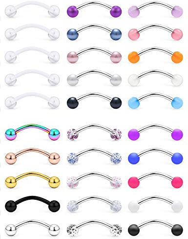 SCERRING 16G Eyebrow Piercing Rings Tragus Helix Rook Daith Earrings Lip Ring Barbell Body Piercing Jewelry Retainer 8mm 30PCS