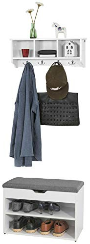 SoBuy Wandgarderobe-Set Flurset Flurmöbel Schuhbank mit Sitzfläche Wandgarderobe FSR25-HG+FRG48-W