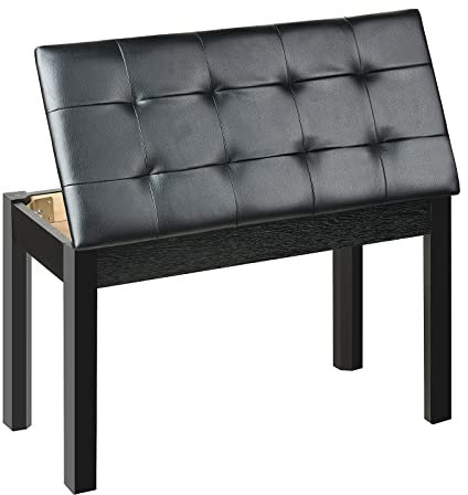 ZHRUNS Duett Klavierbank Holz Keyboardbank mit Stauraum und gepolstertem Kissen schwarz