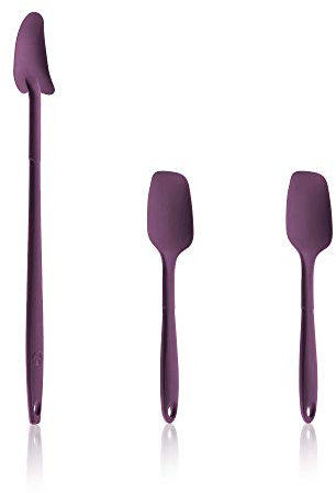 Kochblume Geizhals Set, Restelöffel, Flexlöffel S | Premium Premium-Silikon & BPA freimit Edelstahlkern | In der bunten Box (lila, 3er Set)