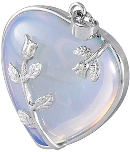 Nupuyai Collier avec Pendentif en Pierre de Cristal d'amour de Coeur pour Femmes et Hommes, Pendentif enveloppé de Fleur Rose avec chaîne