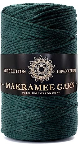 Makramee Garn. Baumwollgarn Kordel. 100% Natur Baumwoll-Kordel. Perfekt für Basteln, DIY, Handwerk & Stricken. 100% Natur Baumwollgarn, Dicke Macrame Cord (Grün, 5mm/100m)