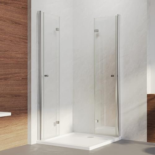 IMPTS Duschkabine 90x120x185cm Eckeinstieg Dusche 180º Falttür Duschwand Duschabtrennung 6mm ESG Glas Duschtür für Badezimmer, ohne Duschtasse