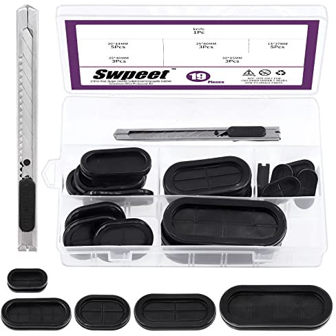 Swpeet S1798 Lot de 20 œillets ovales en caoutchouc double face avec kit d'assortiment de couteaux artisanaux, protection de fil synthétique pour câble de voiture