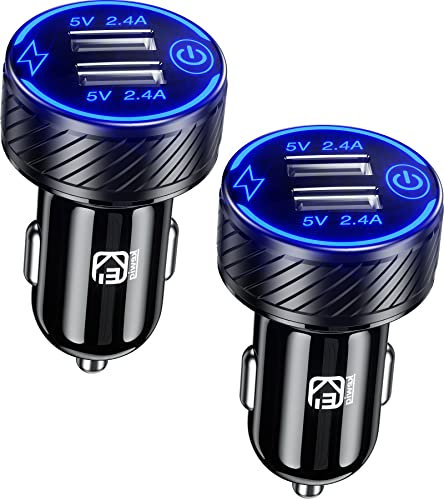 KEWIG Zigarettenanzünder USB Ladegerät, Dual Port Schneller Adapter Auto, 5V/4.8A Mit Blauer LED & Touch-Schalter Für Phone 13/12/11 Pro, Galaxy S21 (Schwarz)