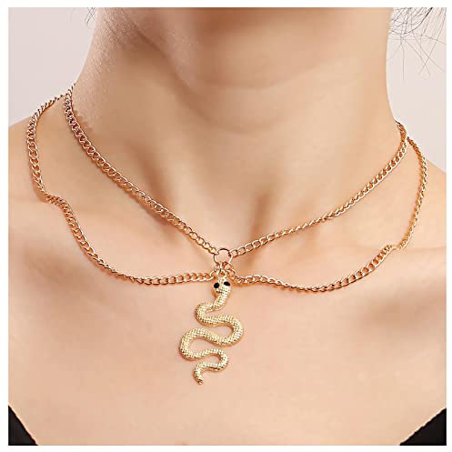 Dervivea Bohème Geschichtetes Halsband Choker Kette Schlange Anhänger Choker Halskette Punk Schlange Halskette Choker Vintage Gold Halskette Kette Schmuck Für Frauen Und Mädchen