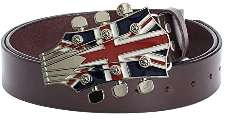 WRJAHCG Casual Western Gürtel, Union Jack Gitarre Gürtelschnalle Nachtclub Bar Neuheit Gürtel Musik Muster Gürtelschnalle,Braun,130CM/51.2''