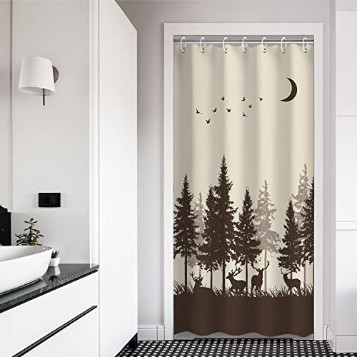 RosieLily Kabinen-Duschvorhänge, Hirsch Duschvorhang, Camo Duschvorhang für Badezimmer, Wald Elch Jagd 182 cm Badezimmer Vorhang, Rustikaler Wildlife Duschvorhang-Set mit Haken, Braun, 36W x 72H