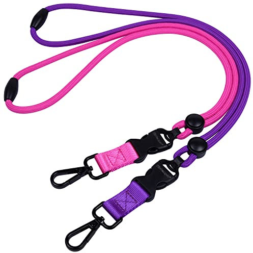 Wisdompro Strapazierfähiges Umhängeband mit Sicherheitsverschluss, abnehmbarer Schnalle und Metallhaken für Schlüssel, Ausweishalter, Pink, Lila, 53,3 cm, 2 Stück
