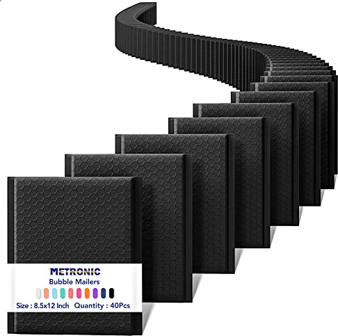 METRONIC Bubble Mailers 8.5x12 Padded Envelopes Black 40 Pack Self Seal