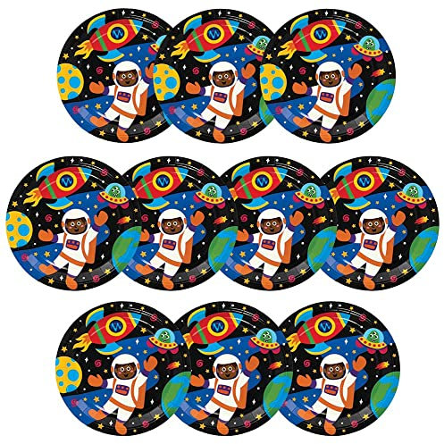 Baker Ross FX317 Solar System Party Plates - Pack of 10, Disposable Paper Plates, Kids Party Table Decoration, Birthday Party Supplies
