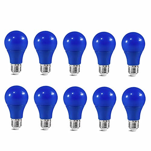 Jiotouhu 10er E27 Farbige Glühbirnen LED 3W 25Watt Leuchtmittel Birnenform, A60 Leuchtmittel, 220-240V AC, für Außen & Innen - Party & Biergarten, Blau