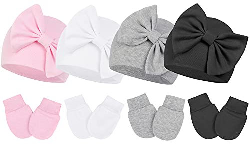PONCEAU Neugeborenes Baby Mütze und Handschuhe Set Baumwolle Beanie Hut Unisex Mütze und Kratzfäustlinge für Kindergarten 0-6 Monate Baby Jungen Mädchen