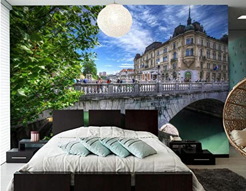 Häuser Flüsse Brücken Zaun Stadt Fototapete, Wohnzimmer Sofa Tv Wand Schlafzimmer Küche Café Wandbilder-250Cmx175Cm