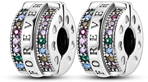 Parmuz Clip Spacer Charm for Bracelet 925 Sterling Silver Pave Cubic Zirconia Clip Lock Spacer Stopper Charm Bead Star Moon Evil Eye charms Jewelry Gift for Woman