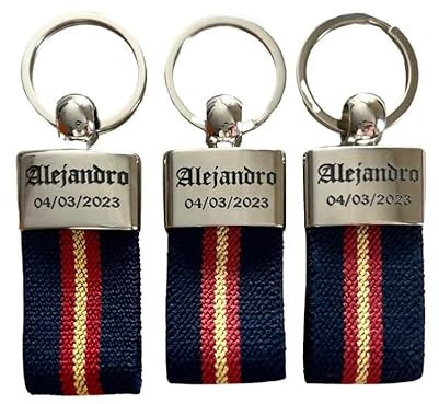 regalo grabado - Llavero Personalizado Bandera de España | Llavero de España|Grabado Permanente e Imborrable| Metal Cromado | 3 modelos diferentes | (Azul)