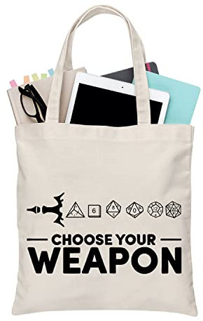 BDPWSS Choose Your Weapon DND Tote Bag Dungeons Tabletop Role Playing Gamer Gift Dragons D20 RPG Gaming Gift, Choose Your Dice Tg, L, Portable