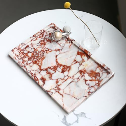 100% Natural Marble Serving Tray Luxury Calaccata Viola Marble Storage Tray for Home Decor Stone Tray for Bathroom/Kitchen/Vanity/Dresser,Plate Holder for Tissues, Candles, Towel